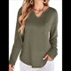 thumbnail image 2 of Blusas para Mujer, de Punto Gofre, de Larga, con Cuello en V y Muescas, Informales, Modernas, de Color Liso, Holgadas Verde XL, 2 of 8