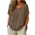 thumbnail image 2 of ClodeEU Women's Faux Linen Dolman Sleeve Short Sleeve Crewneck Top ,Loose Fit Casual Blouse Brown,Womens Plus M, 2 of 6