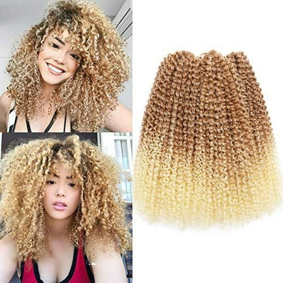 Sharopul 3 Petits Pcs/paquet Kinky Curl 12 Pouces Afro Kinky Twist Cheveux Doux Synthétique Crochet Tressage Extension de Cheveux (12 Pouces Blond)