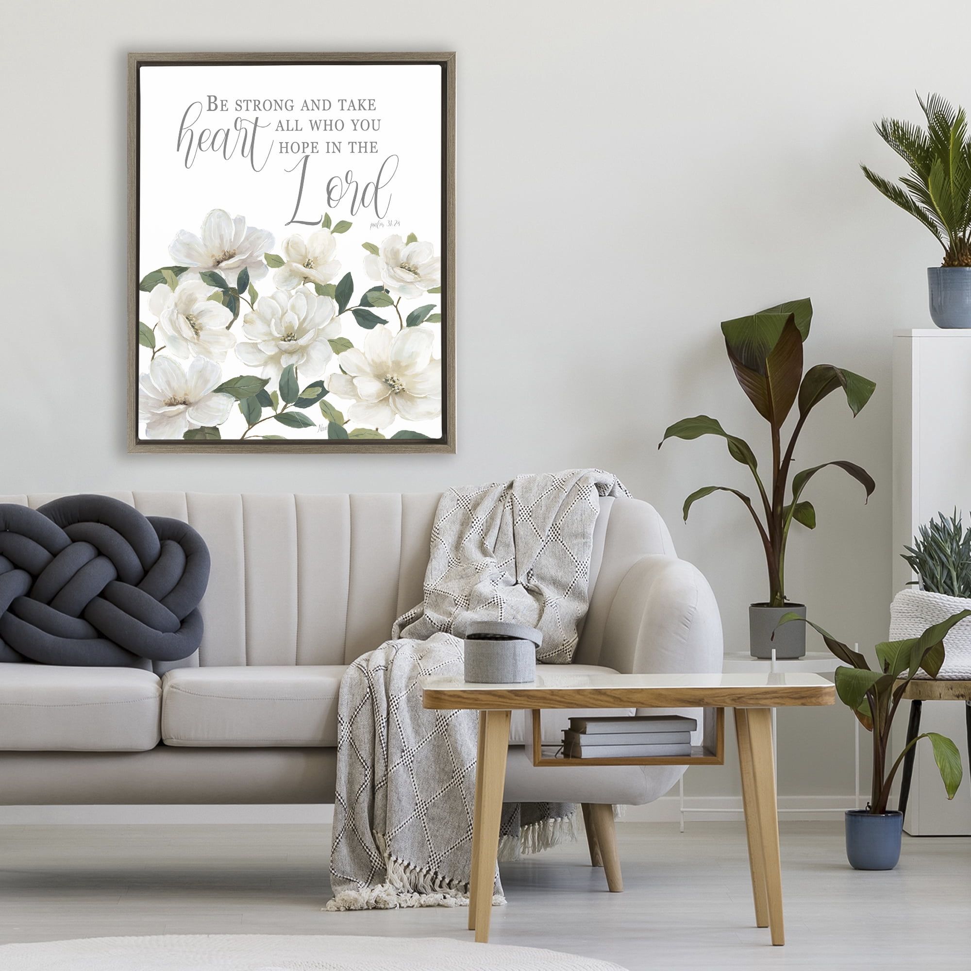 Stupell Industries Be Strong And Take Heart Brown Framed Floater Canvas Wall Art, design by Nan