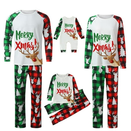 

Nomeni Christmas Women Mommy Letter Plaid Print Blouse Tops And Pants Family Clothes Pajamas