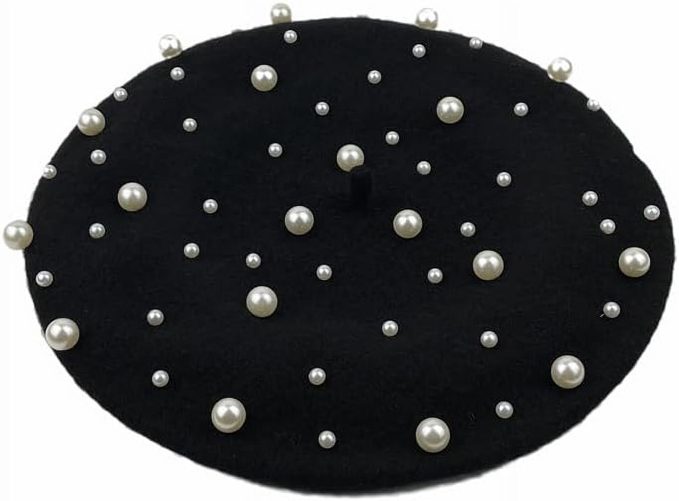 Women Girls Beaded Pearl Rhinestone Wool French Beret Hat 
