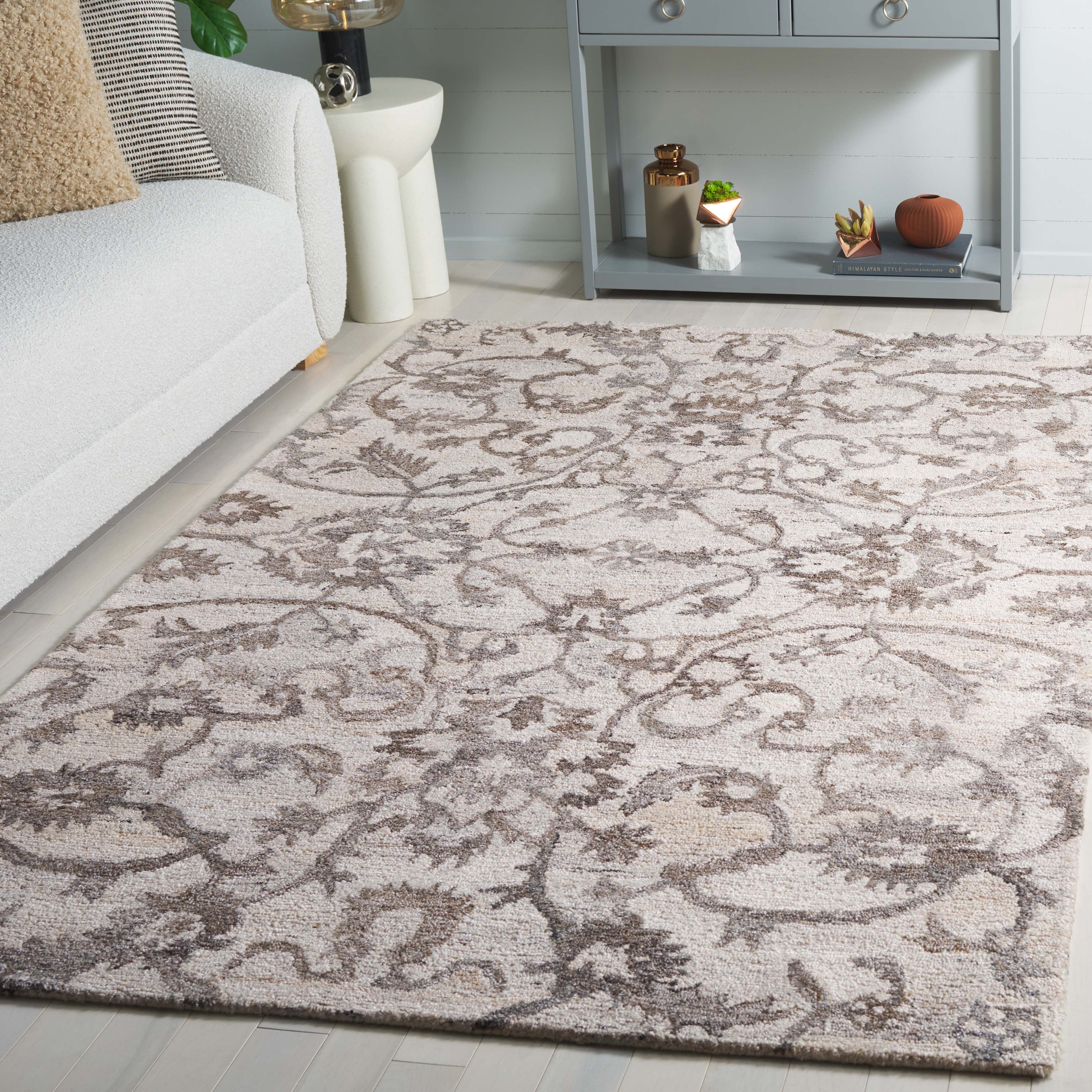 SAFAVIEH Anatolia Jamaar Floral Area Rug, Ivory/Brown, 6' x 6' Square