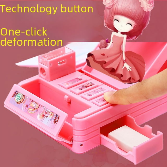 Estuche de papelería con cerradura de combinación de deformación, estuche de lápices multifuncional para niñas, estuche de lápices para niños, estuche de lápices para estudiantes de escuela primaria