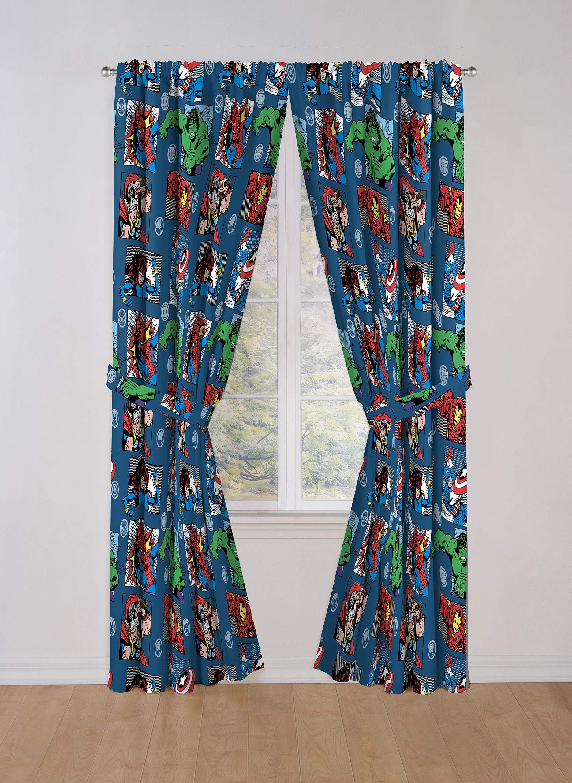 Marvel Avengers Fighting Team 84" Inches Drapes - Beautiful Room Decor & Easy Set Up, Bedding - Curtains Include 2 Tiebacks, 4 Pieces Set (Official Marvel Product)