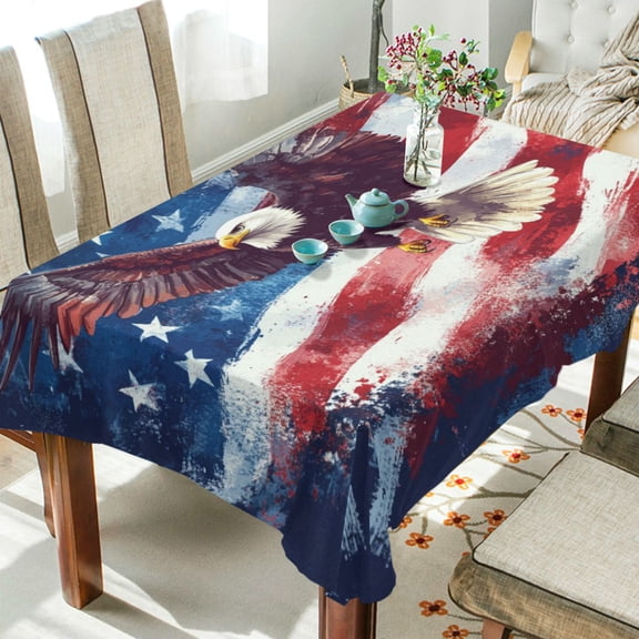 WOBOGO American Flag with Eagle Square Tablecloth 54×54in Polyester Fabric Tablecloth Washable Dust Resistant Wrinkle Resistant