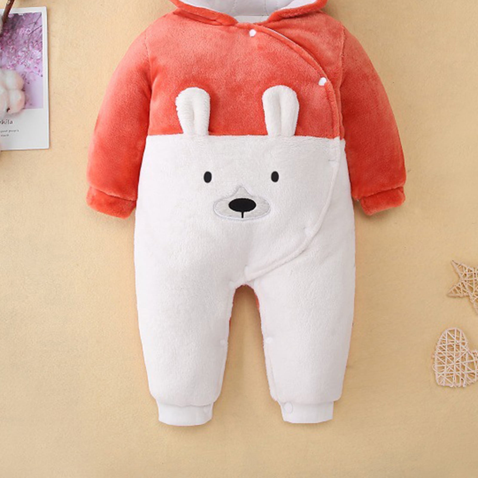 Fleece Jumpsuit Baby Girls Winter Clothes Infant Thick Plush Cute Footed Rompers Hoodies Newborn Long Sleeve Snowsuit, Red, 0 Months