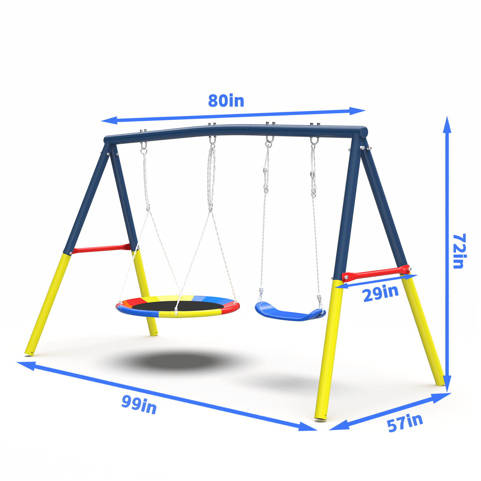 Alvantor Double Swing Set with 32" Saucer Swing & Belt Seat for Kids Backyard A-Frame Metal Stand Outdoor Playground 440lbs Capacity
