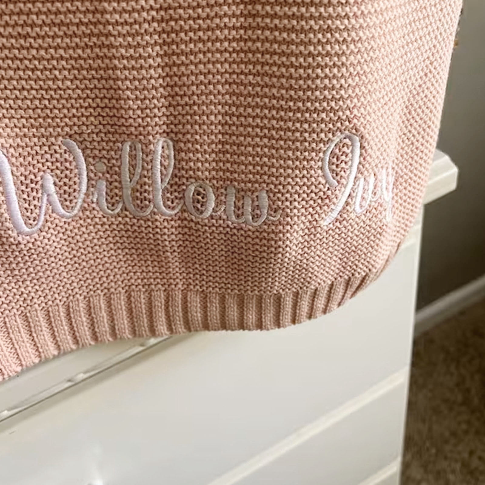 Custom Embroidered Baby Knitted Blanket Soft Warm Nursery Swaddling Crib Receiving Cover for Toddler Boy Girl