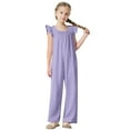thumbnail image 1 of Diufon Combinaison Fille Manches à Volants Smockée Col Rond Pantalon Été Mignon avec Poches, 1 of 8