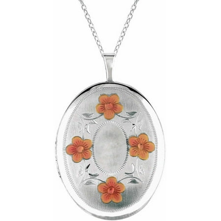 Sterling Silver Oval-Shaped with Flowers Locket