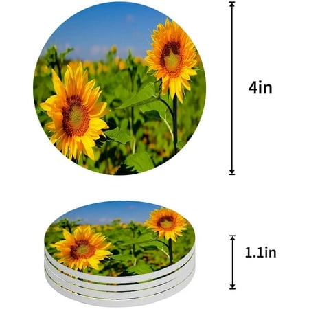 

ZHANZZK Sunflowers Set of 8 Round Coaster for Drinks Absorbent Ceramic Stone Coasters Cup Mat with Cork Base for Home Kitchen Room Coffee Table Bar Decor