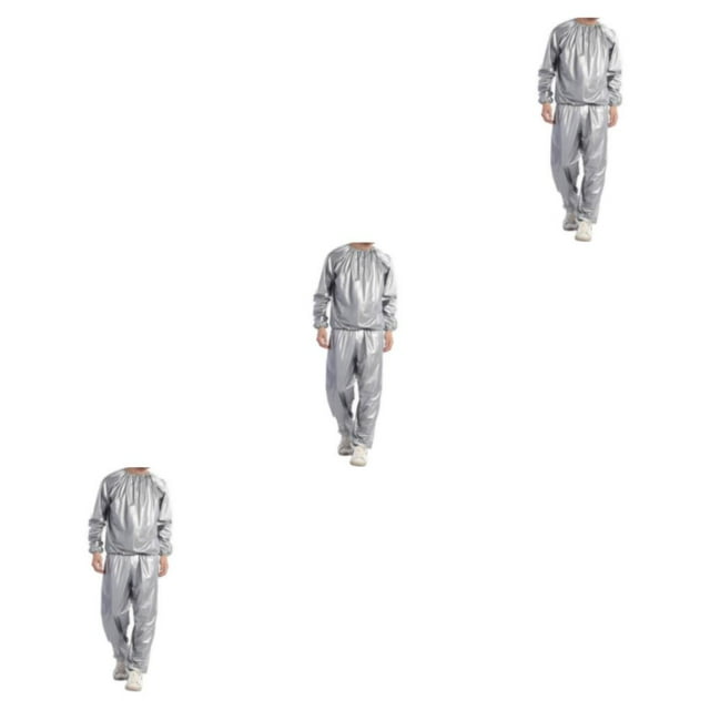 QualitChoice Femmes Hommes Spa Sauna Combinaison Course Jogging Veste de Survêtement Réutilisable Lavable Ensembles de Sport Vêtements Équipement de Sport Argent G 3 Pcs
