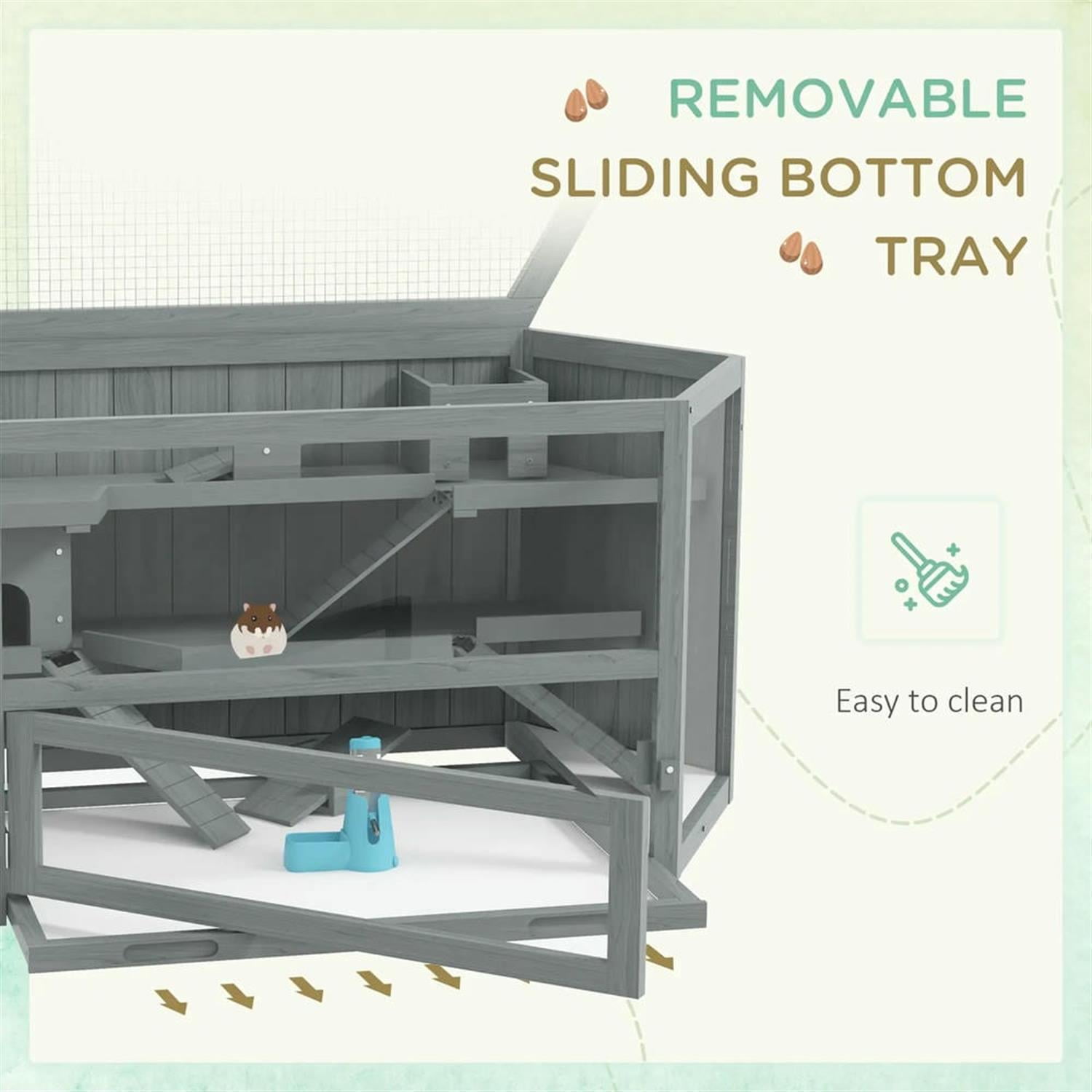 resenkos 45" Wooden Hamster Cage with Tray, Seesaws, Water Bottle, Activity Center, Large Small Animal Habitats for Guinea Pig Cages, Gray