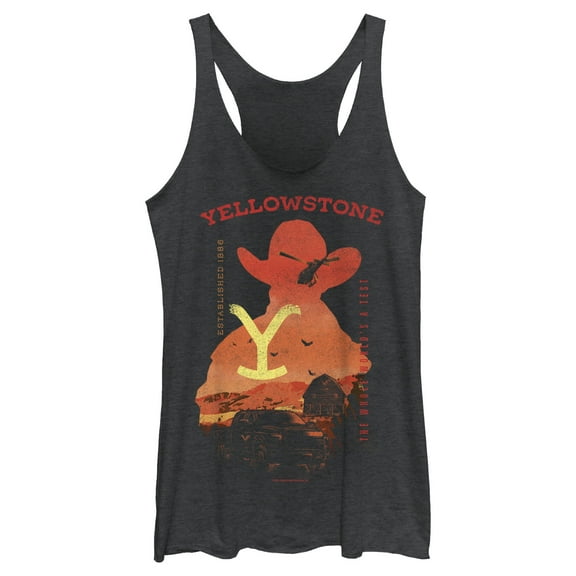 Women's Yellowstone Sunset Silhouette John Dutton & Truck  Racerback Tank Top