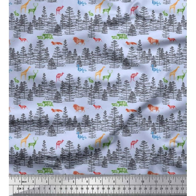 Soimoi Poly Georgette Fabric Animals,Bird & Tree Modern Style Print Fabric by Yard 42 Inch Wide