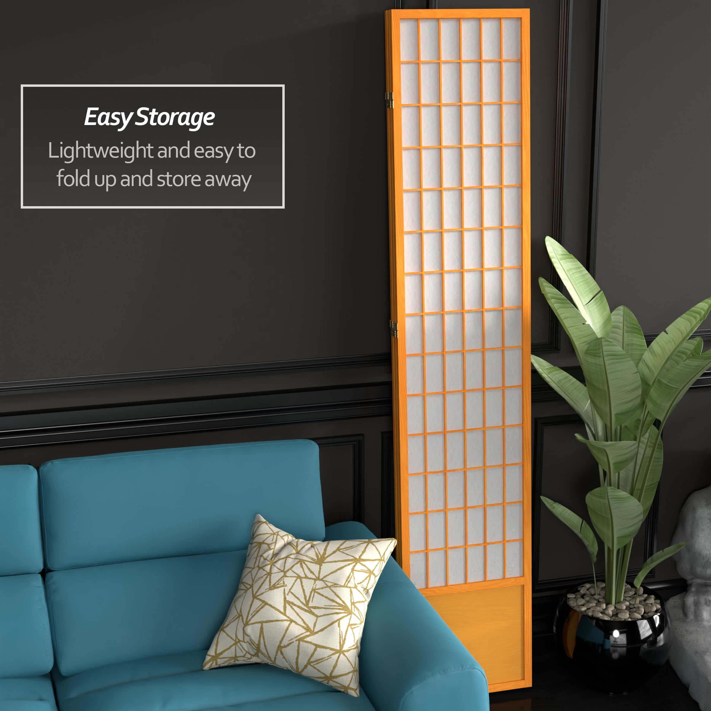 Red Lantern 7 ft. Tall Window Pane Shoji Screen - Honey - 3 Panels