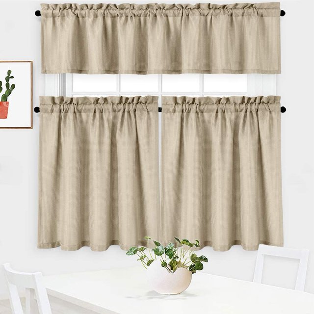 NANAN Juego de cortinas y cenefas de cocina, 3 piezas de 30 pulgadas de largo, tejido tipo gofre con textura, cortinas de café y cenefa, cortinas de baño impermeables, tratamiento de ventana (gris par