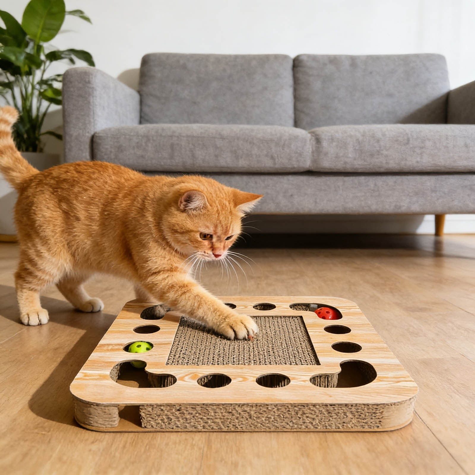 Interactive Cat Scratching Pad with Puzzle Design for Indoor Enrichment and Stress Pet Toy for Feline Wellness and Play
