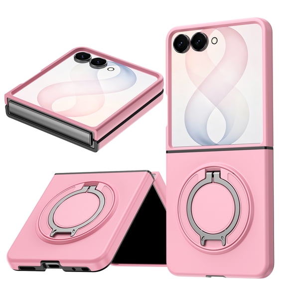 Lunvic Case for Samsung Galaxy Z Flip 8 with 360 Rotatable Ring Stand Magnetic Protection Reinforced Front Frame No Screen Protector Cover, Pink