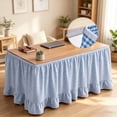 thumbnail image 6 of 6ft Blue White Gingham Ruffled Table Skirt, Checkered Elastic Draped Desk Skirt, Hook and Loop Full Cover Decor for Classroom Wedding Birthday Indoor, 6 of 8