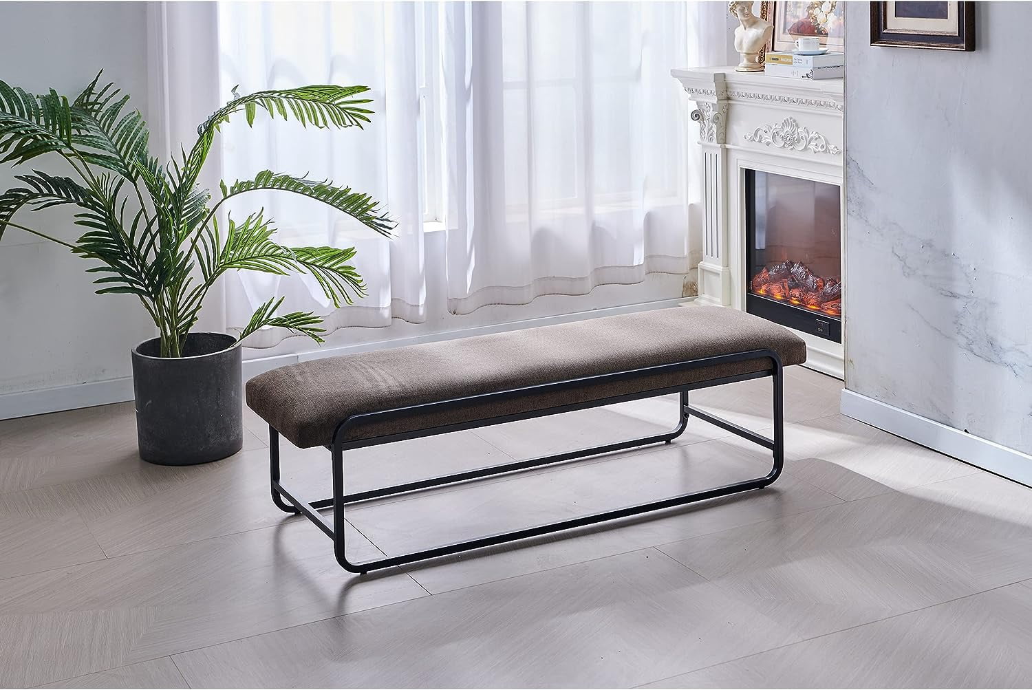 Nathaniel Home Upholstered Bedroom Benches, 60 inch Kids Ottoman Vegan Leather Footrest Stool, Accent Bench for Entryway Bedroom End of Bed, Brown