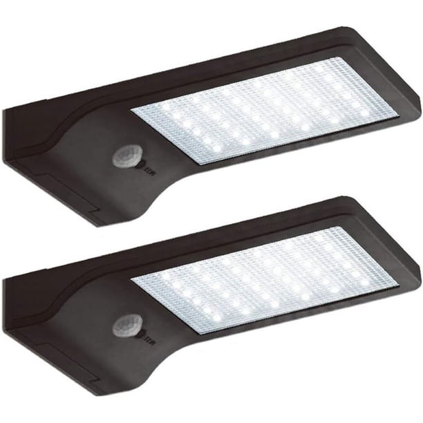Luz LED solar con sensor de movimiento para exteriores, paquete de 2, luces de pared activadas por movimiento de seguridad con postes de montaje para canalones, patio, camino de jardín