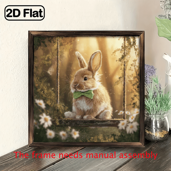 1pc, Rabbit Swinging in the Garden Rustic Farmhouse Wood Framed Sign, Vintage Wall Art for Bedroom, Kitchen, Bathroom, Office, and Living Room, Perfect for Home Decor or Housewarming Gift Easter W
