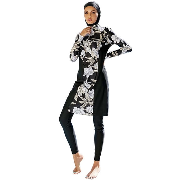 Women Oversized Swimsuit Conservative Swimsuit Long Sleeve Trousers Swim Cap Three Piece Swimsuit
