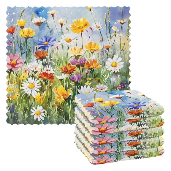 Wildflowers Kitchen Cloth Dish Towels for Drying Washing Absorbent Dish Rags Reusable soft kitchen dishcloth set 6 Pack