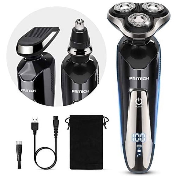 PRITECH Electric Razor for Men, Rechargeable Electric Shaver for Men, Waterproof Wet Dry Cordless Razor with Nose Hair Trimmer and Sideburns Trimmer(Black)