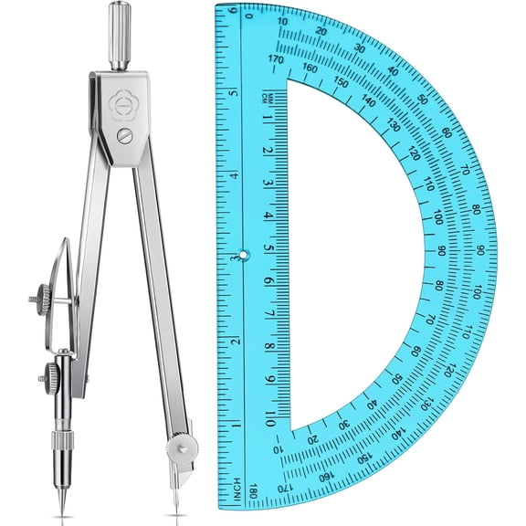6 Inch Protractor & Drawing Compass Kit Premium Student Geometry Set Sturdy Math Drafting Tools for Academic Use Home School Supplies