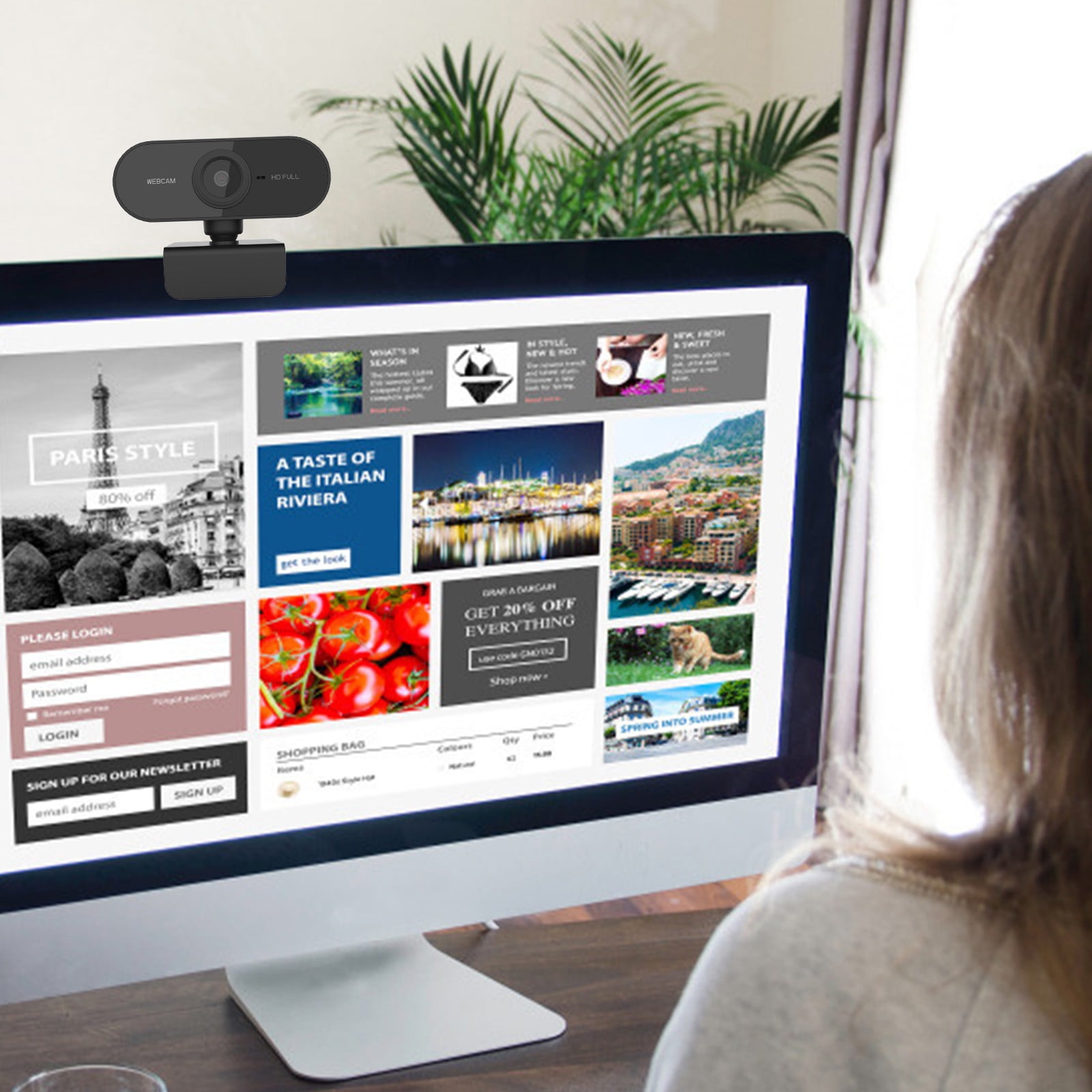 Full 1080P USB Computer Webcam with Integrated Microphone for PC and Video Conferencing
