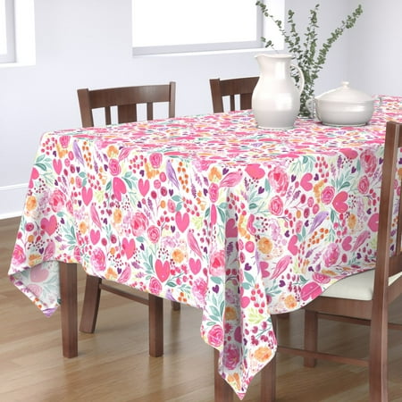 

Cotton Sateen Tablecloth 70 x 144 - Flowers Candy Kitsch Valentine Watercolor Floral Print Custom Table Linens by Spoonflower