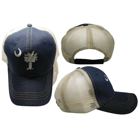 SC South Carolina Tree Moon Denim Trucker Style Mesh Back Embroidered Cap Hat