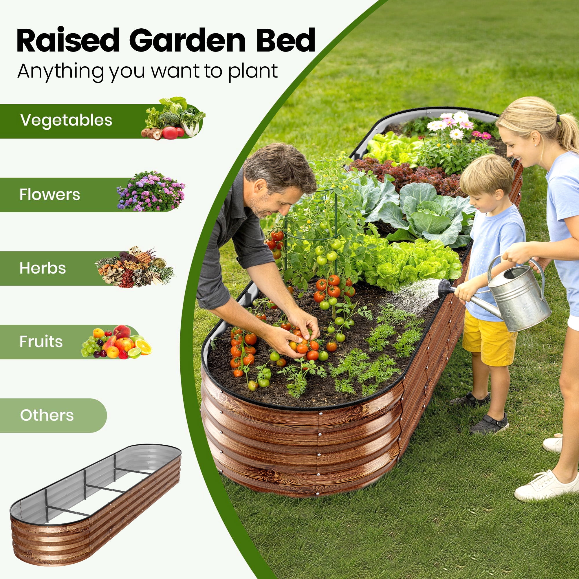 GVDV Raised Garden Bed Outdoor, 8x2x1ft Backyard Large Metal