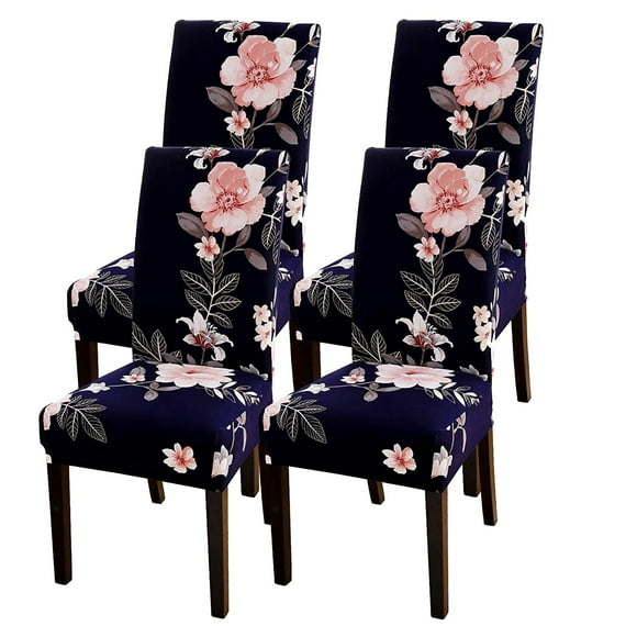 Housses de Chaise Ensemble de 4, Housses de Chaise de Cuisine Lavable Extensible Ajustement Protecteur pour Salle à Manger, Hôtel, Fleur