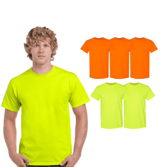 Gildan Fire Dept Short Sleeve T-Shirt for Adult, Safety Orange and Green, Pack of 5, S