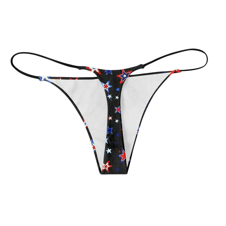 Sksloeg Sexy Underwear for Women USA Stars Stripes Independence Print  Bottom Low Rise G-String Panties Low Waist T Back String Underpants Gift  for Women,Black M 