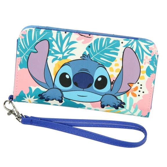 Disney Lilo & Stitch Tropical Design Snap-Closure Wristlet Wallet w/ Tech Pocket and Wrist Strap
