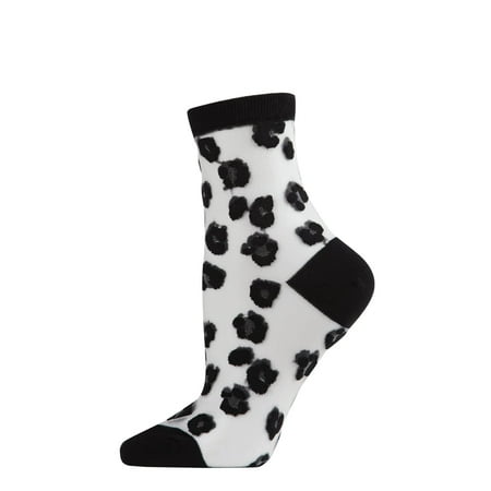 

MeMoi Women s Leopard Mono Fine Net Semi-Sheer Anklet Sock Black 9-11