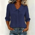 thumbnail image 5 of VBVC Women's Peter Pan Collar Top,Button Down 3/4 Puff Sleeve Shirt for Women,Ladies Lightweight Office Workwear Blouse,Navy,S-2XL, 5 of 10