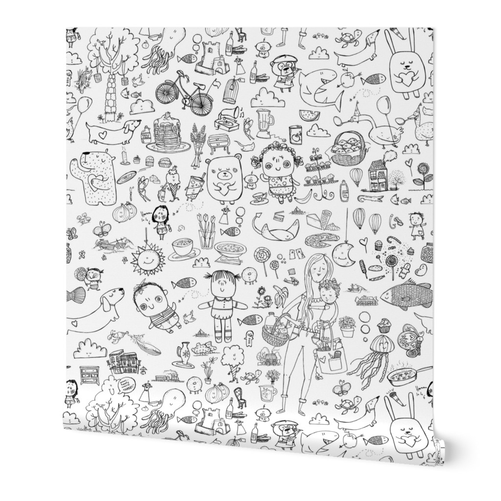 Download Wallpaper Roll Whimsical Doodles Hipster Coloring Book Color In 24in X 27ft Walmart Com Walmart Com