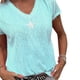 thumbnail image 3 of Camiseta Mujer Cuello En V Manga Corta Top Suelto Estampado Chica Verano Top, Azul Cielo, M tholdsy AP001862-50, 3 of 5