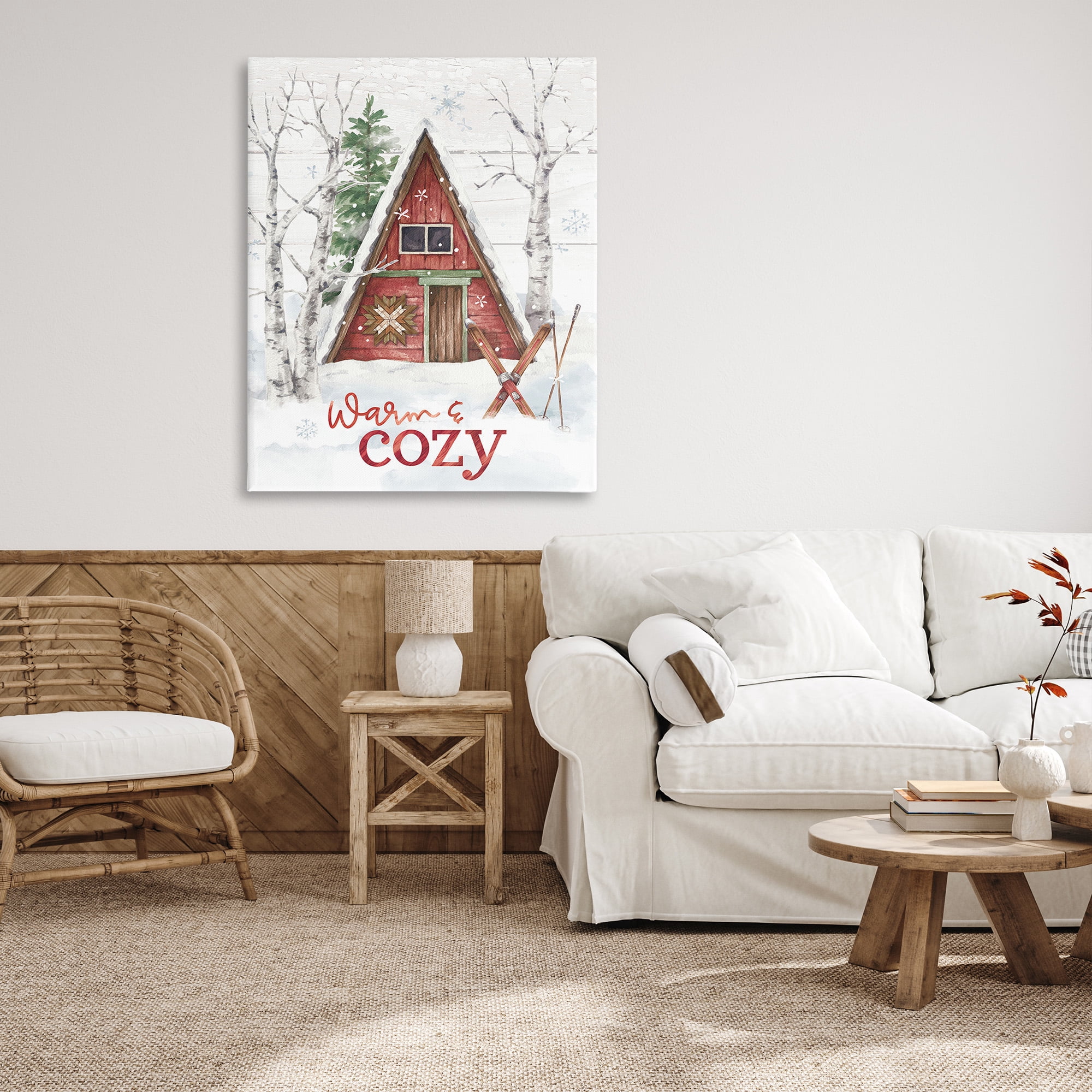 Stupell Industries Warm & Cozy Cabin Holiday Painting Gallery Wrapped Canvas Art Print Wall Art, 36 x 48