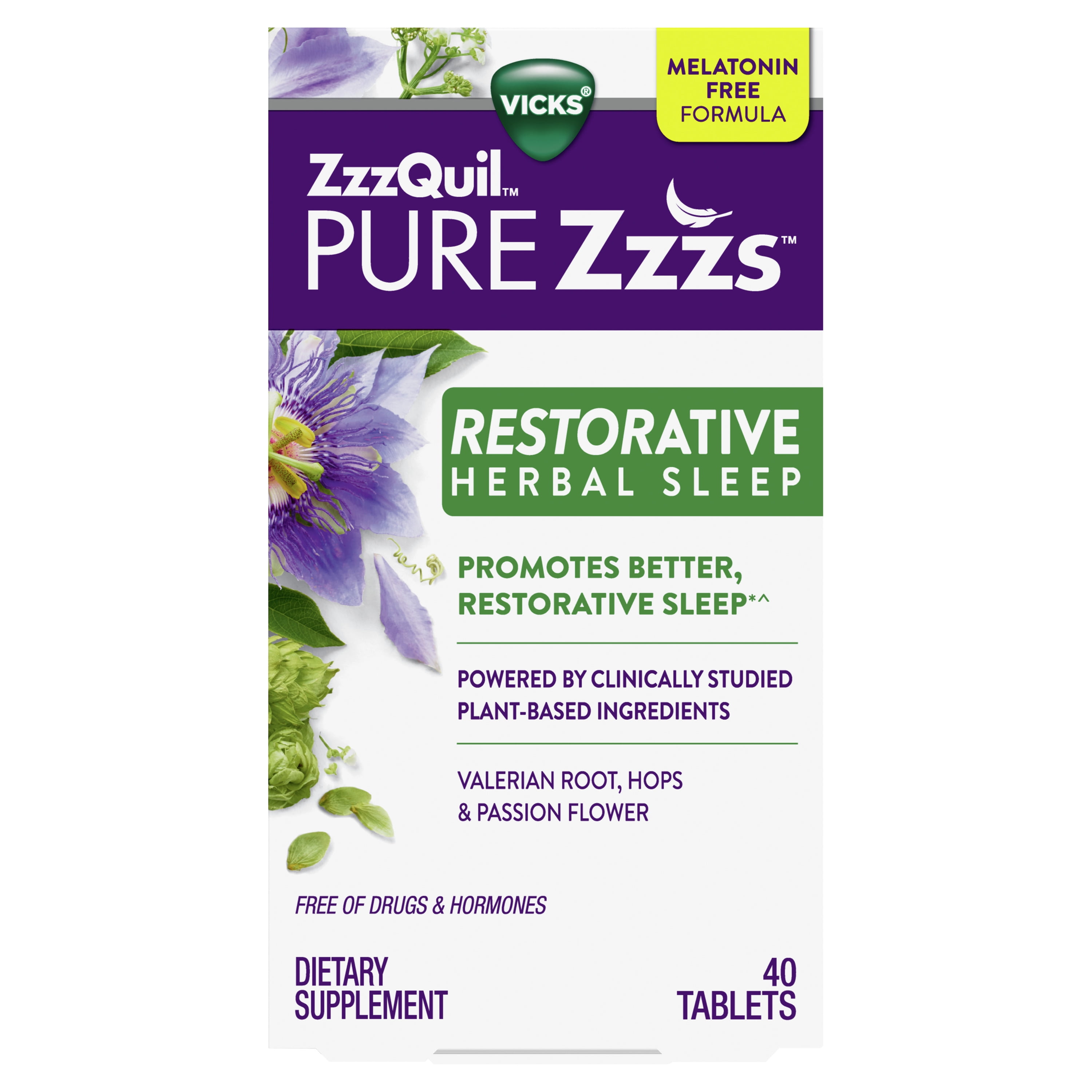 ZzzQuil PURE Zzzs, Melatonin Free PlantBased Sleep Aid, Valerian Root