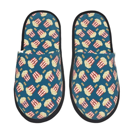 Balery Popcorn With Glasses Slient Indoor Furry Fleece Comfort House Shoes Soft Non-Slip Home Shoes Cotton slippers House Slippers-- Medium