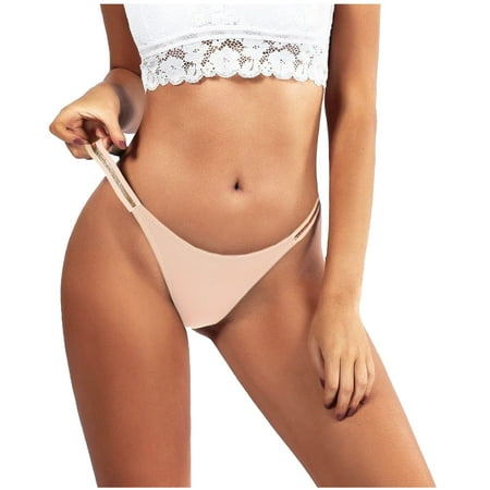

HAOTAGS G String Thongs for Women Sexy Underwear Ice Silk Low Waist Womens Thong Panties for Ladies Beige Size M
