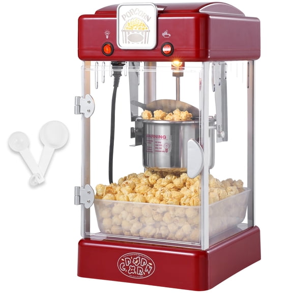 LYYHTY Tabletop Popcorn Maker 300W, 2.5 Oz Red Popcorn Machine with Warming Tray, Magnetic Door, Easy-Clean Kettle, Includes Scoop & Oil Measure, Perfect for Parties & Home