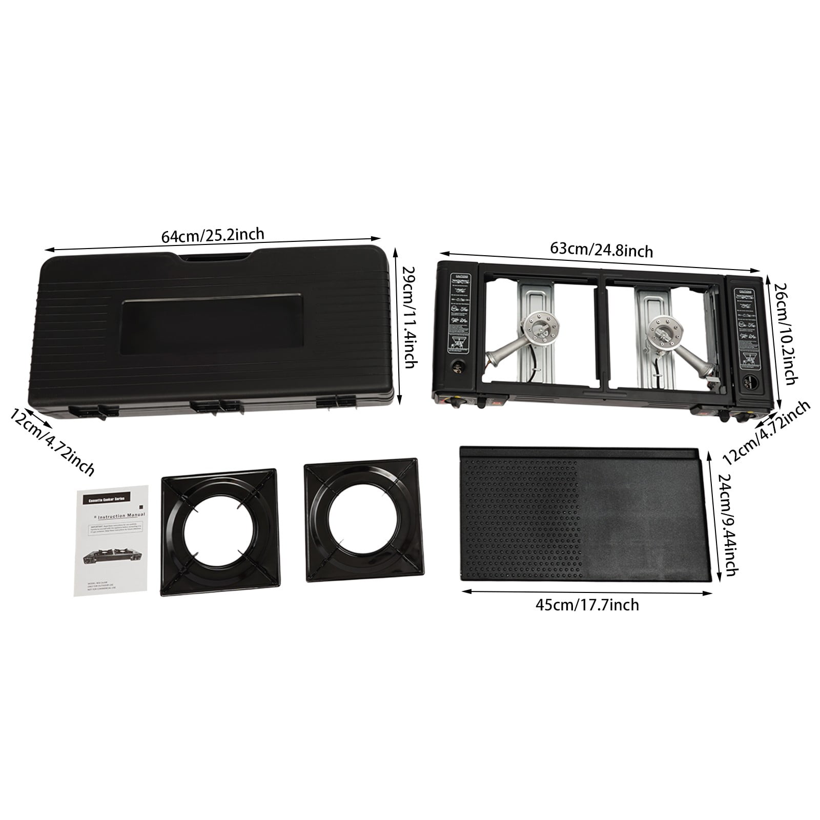 Portable 2-Burner Camping Stove with Baking Tray & Carrying Case